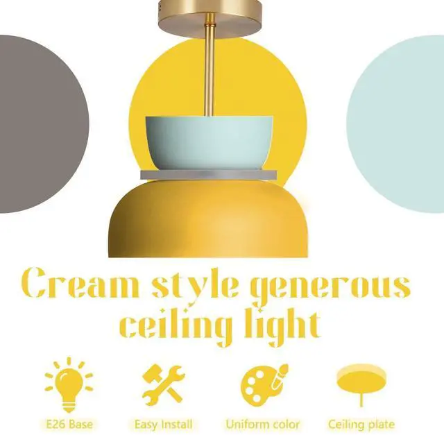 Alt view image 7 of 7 - Nordic Modern Light Fixture Colorful Ceiling Lights for Bedroom Pink Semi Mount Ceiling Light with Macaron Aluminum Finish Mid Century Close to Lighting for Kitchen Island Dining Room