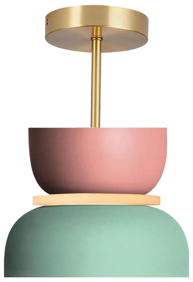 Main image of Mid-Century Semi Mount Ceiling Lights Pink/Green Macaron Color Lampshade Modern Hallway Light Fixtures Hanging with Dome Barn Shade Close to Ceiling Light for Entryway Kids Bedroom