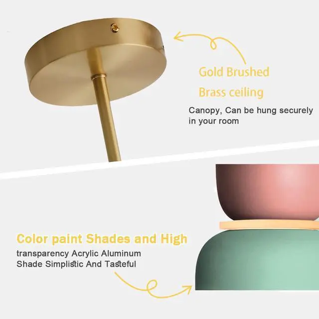 Alt view image 3 of 7 - Mid-Century Semi Mount Ceiling Lights Pink/Green Macaron Color Lampshade Modern Hallway Light Fixtures Hanging with Dome Barn Shade Close to Ceiling Light for Entryway Kids Bedroom