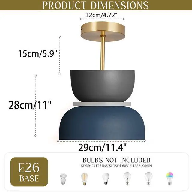 Alt view image 2 of 7 - Nordic Semi Flush Mount Ceiling Light 11.4in Macaron Color Close to Ceiling Lights Mid Century Modern Hallway Light Aluminum Acrylic Shade Colorful Flush Mount Lights Fixtures Foyer