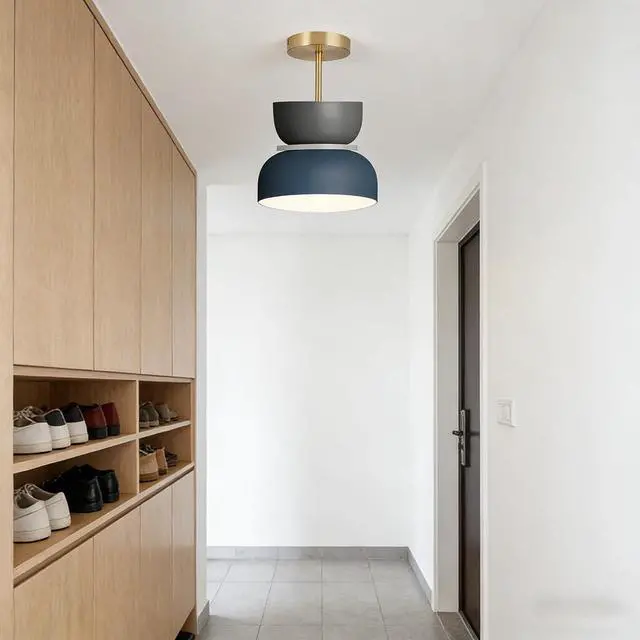 Alt view image 5 of 7 - Nordic Semi Flush Mount Ceiling Light 11.4in Macaron Color Close to Ceiling Lights Mid Century Modern Hallway Light Aluminum Acrylic Shade Colorful Flush Mount Lights Fixtures Foyer