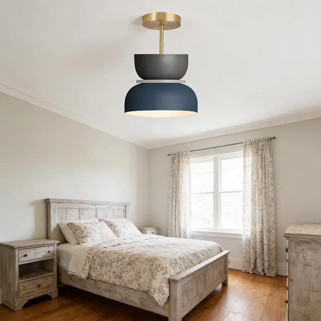 Alt view image 6 of 7 - Nordic Semi Flush Mount Ceiling Light 11.4in Macaron Color Close to Ceiling Lights Mid Century Modern Hallway Light Aluminum Acrylic Shade Colorful Flush Mount Lights Fixtures Foyer
