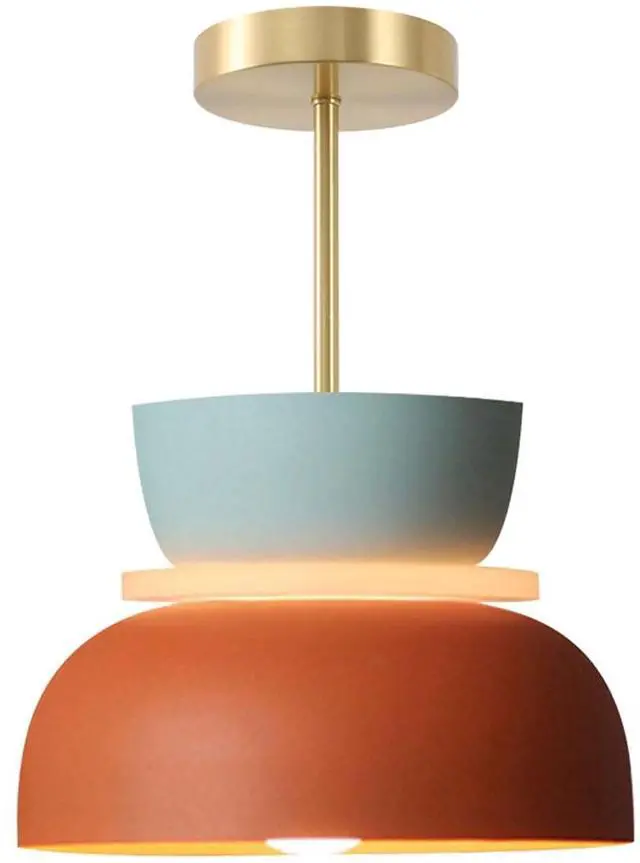 Main image of Mid Century Modern Ceiling Light Gold Brass Semi Mount Ceiling Lights Orange Navy 2 Colors Barn Shade Aluminum Macaron Light Fixture Nordic Colorful Close to Lighting for Kids Bedroom (A)