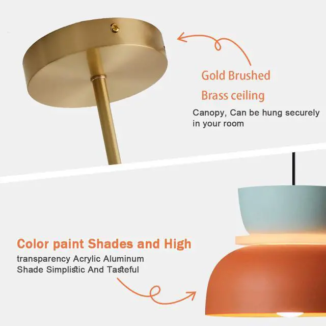 Alt view image 3 of 7 - Mid Century Modern Ceiling Light Gold Brass Semi Mount Ceiling Lights Orange Navy 2 Colors Barn Shade Aluminum Macaron Light Fixture Nordic Colorful Close to Lighting for Kids Bedroom (A)