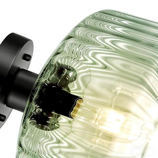 Alt view image 7 of 7 - Mid Century Ceiling Light Fixture Modern Large Glass Close to Ceiling Lighting with Striped Globe Shade Light Green Flush Mount Lights Black Finish Overhead Lamp for Bedroom Hallway