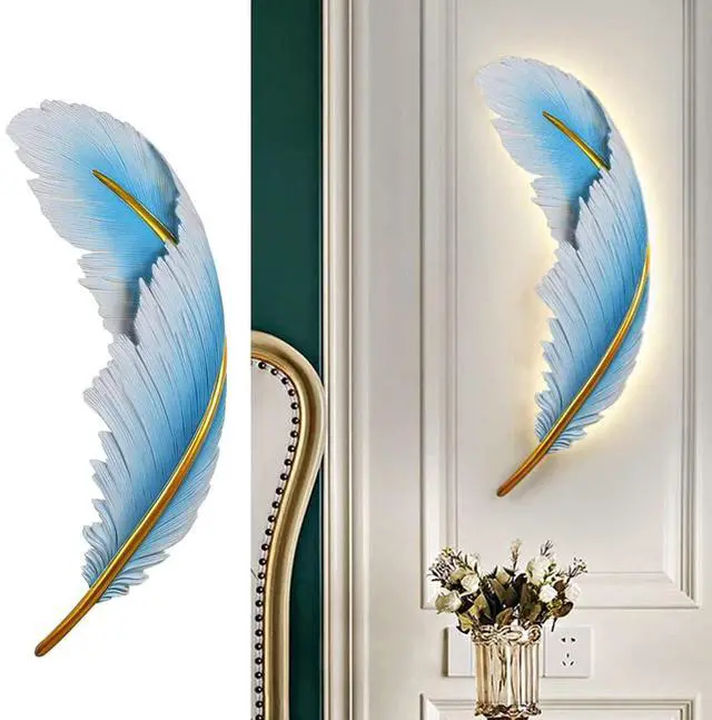 Main image of Modern LED Wall Light Vintage Dimmable Wall Lights Fixtures Mid Century Blue Resin Feather Design 3000k-6000k Indoor Wall Mount Lamp for Bedroom Living Dining Room Hallway