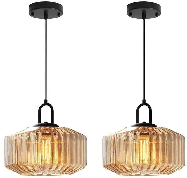 Main image of Amber Glass Pendant Light Fixtures 2-Pack | Mid Century Modern 11Inch Blown Globe Shade Design Large Glass Pendant Lights For Above Table Kitchen Large Bedroom,E26 Base