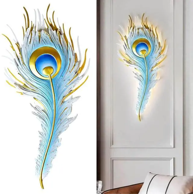 Main image of Feather Wall Lamp LED Dimmable Wall Sconce Lighting with Blue Elegant Peacock Feather Design Vintage Modern Wall Light Fixture for Bedroom Living Dining Room Hallway Deco