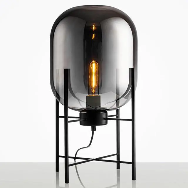 Main image of Black Table lamp Glass Globe Table Lamps Mid Century Modern Table Light with Smoked Gray Glass Shade Metal Base Vintage Desk Lamp Nightstand Lamp for end Table Bedside Bedroom