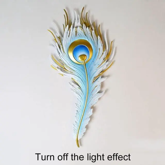 Alt view image 6 of 7 - Feather Wall Lamp LED Dimmable Wall Sconce Lighting with Blue Elegant Peacock Feather Design Vintage Modern Wall Light Fixture for Bedroom Living Dining Room Hallway Deco