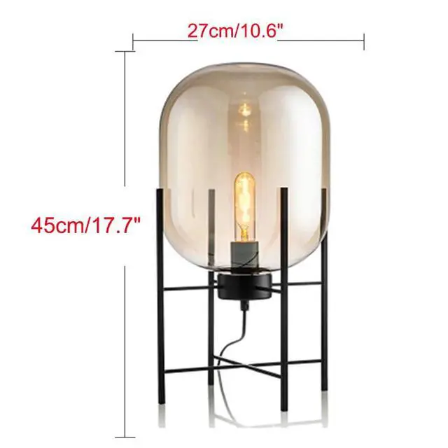Alt view image 2 of 7 - Large Glass Table Lamp Glass Round Bedside Lamps with Amber Globe Shade mid Century Modern Nightstand Table Lamp Black Reading Light for end Table Bedside Bedroom Living Room