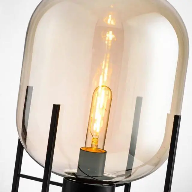 Alt view image 6 of 7 - Large Glass Table Lamp Glass Round Bedside Lamps with Amber Globe Shade mid Century Modern Nightstand Table Lamp Black Reading Light for end Table Bedside Bedroom Living Room