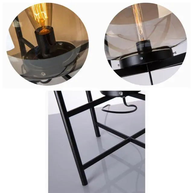 Alt view image 7 of 7 - Large Glass Table Lamp Glass Round Bedside Lamps with Amber Globe Shade mid Century Modern Nightstand Table Lamp Black Reading Light for end Table Bedside Bedroom Living Room