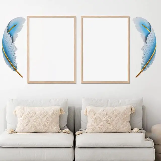 Alt view image 4 of 7 - Dimmable Wall Lamp Set of 2 LED Wall Mount Light Fixtures Blue Feather Design Mid-Century Modern Feather Wall Lamp for Bedroom Living Dining Room Hallway