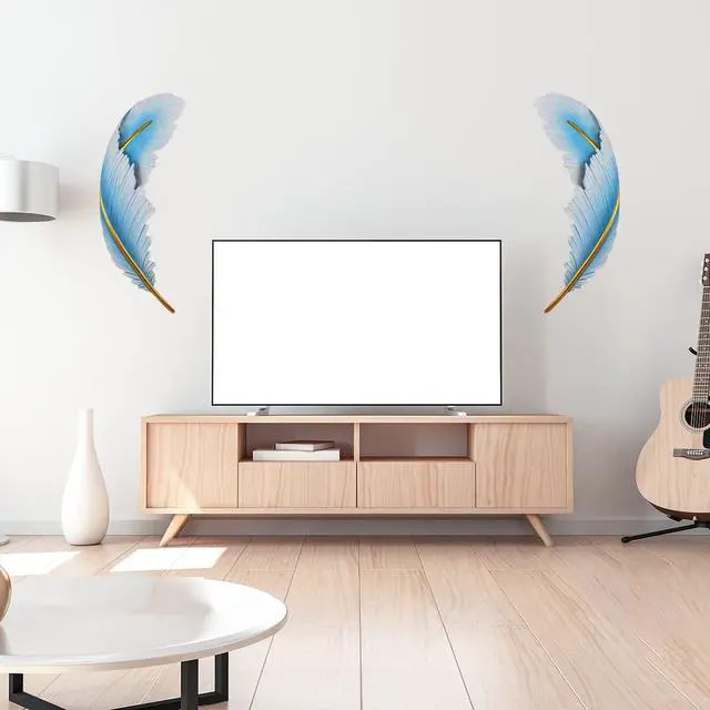 Alt view image 5 of 7 - Dimmable Wall Lamp Set of 2 LED Wall Mount Light Fixtures Blue Feather Design Mid-Century Modern Feather Wall Lamp for Bedroom Living Dining Room Hallway
