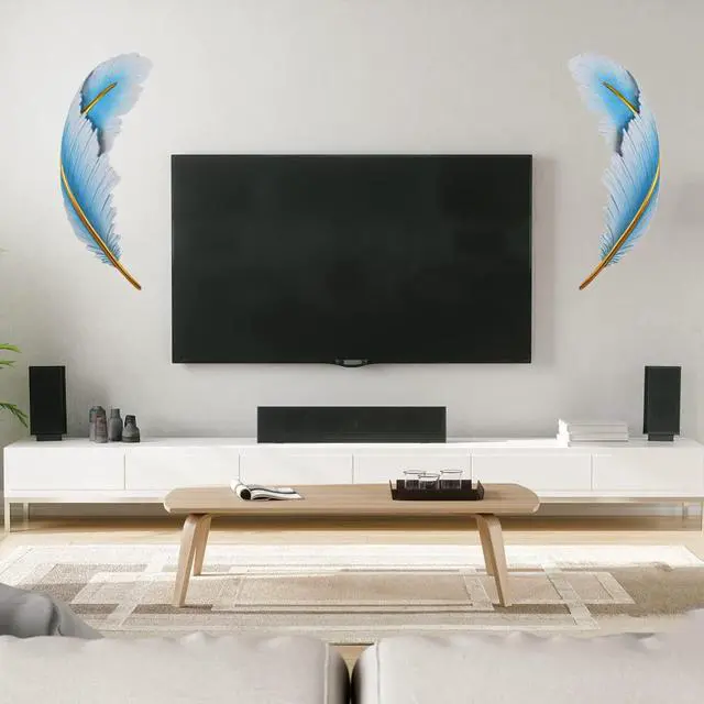 Alt view image 6 of 7 - Dimmable Wall Lamp Set of 2 LED Wall Mount Light Fixtures Blue Feather Design Mid-Century Modern Feather Wall Lamp for Bedroom Living Dining Room Hallway