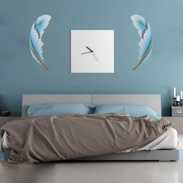 Alt view image 7 of 7 - Dimmable Wall Lamp Set of 2 LED Wall Mount Light Fixtures Blue Feather Design Mid-Century Modern Feather Wall Lamp for Bedroom Living Dining Room Hallway