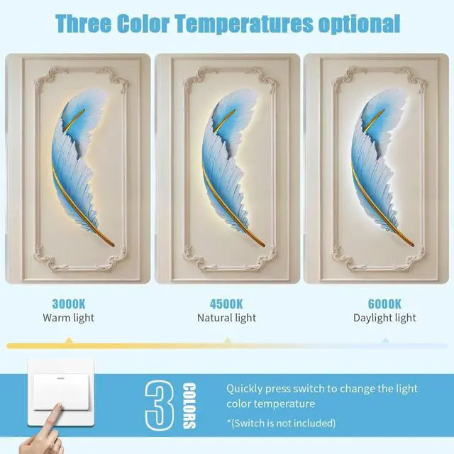 Alt view image 4 of 7 - LED Wall Lamp Dimmable Wall Sconce Lights Fixtures Blue Feather Sconce Light 3000K-6000K Modern Feather Lamp Elegant Wall Mount Lamp Resin Deco Lighting for Bedroom Living Dining Room