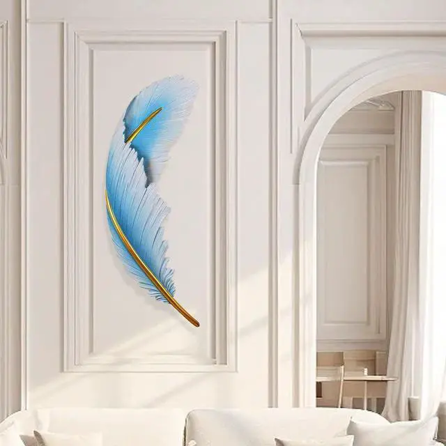 Alt view image 6 of 7 - Feather Wall Sconce Modern led Wall Light Sconce Blue Feather Design Art Deco Wall Light Mid-Century Wall Lights Dimmable Sconce for Bedroom Living Room Dining Room Hallway