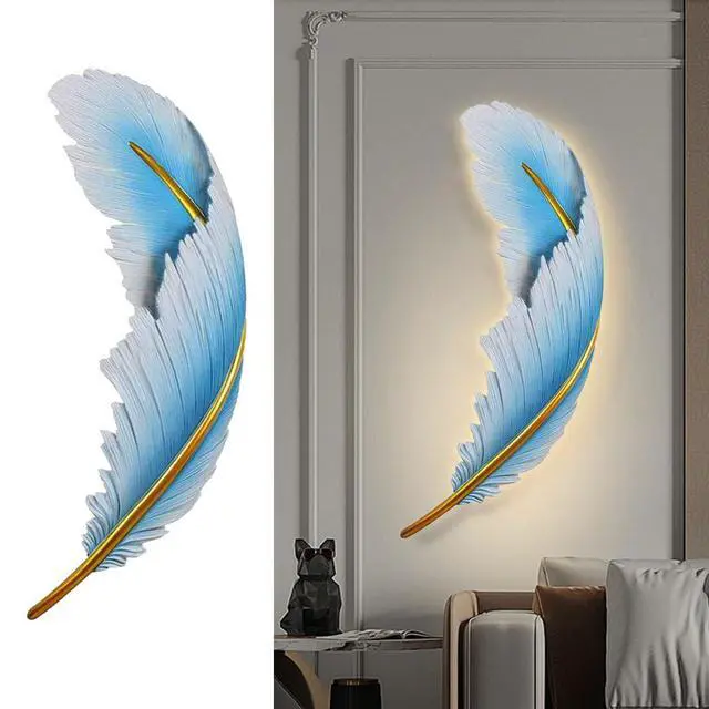 Alt view image 7 of 7 - Art Deco Wall Light Modern led Wall Light Sconce Blue Feather Design 3000k-6000k Mid-Century Wall Lights Feather lamp Dimmable Sconce for Bedroom Living Room Dining Room Hallway