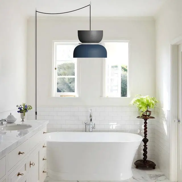 Alt view image 6 of 7 - Black Pendant Lamp Plug in Nordic Pendant Light Industrial Plug in Hanging Light with 14.7 ft Plug-in Cord On/Off Switch Macaron Barn Shade Modern Farmhouse Hanging Lamp Plug in Cord