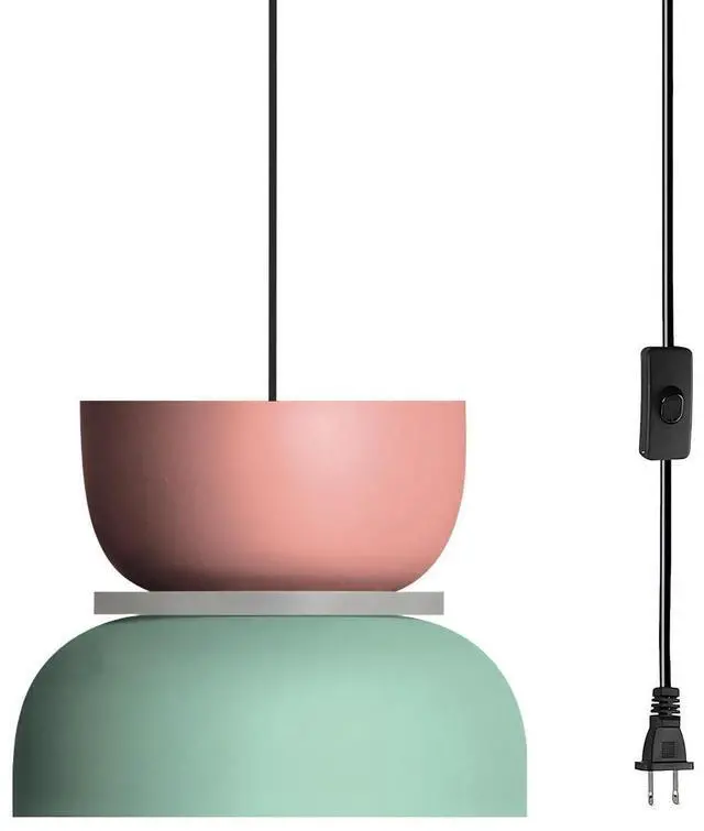 Main image of Plug-in Pendant Light Macaron Color Hanging Lamp with 14.7ft Adjustable Cord Bowl Pink Blue Lamp Shade Modern Minimalist Ceiling Pendant Lighting Fixture Kitchen Bedroom Dining Room