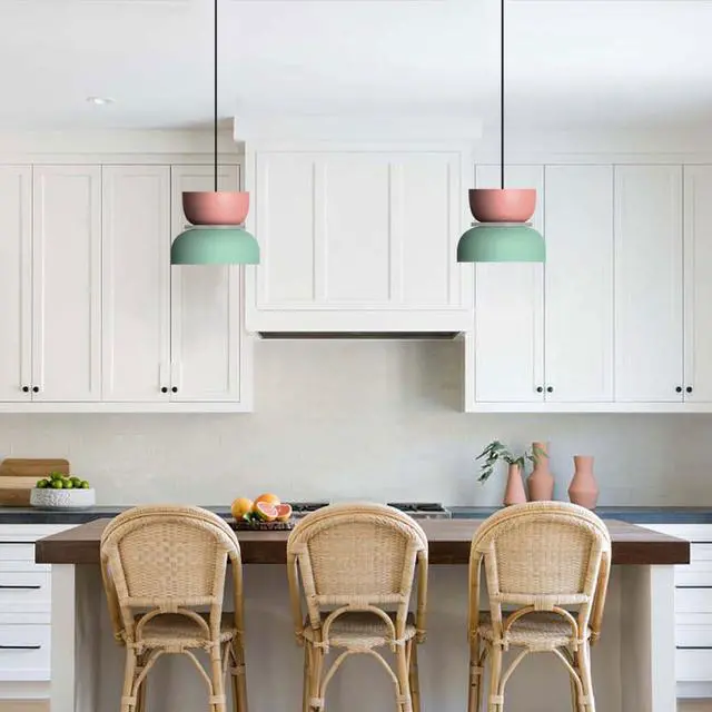 Alt view image 4 of 7 - Plug-in Pendant Light Macaron Color Hanging Lamp with 14.7ft Adjustable Cord Bowl Pink Blue Lamp Shade Modern Minimalist Ceiling Pendant Lighting Fixture Kitchen Bedroom Dining Room