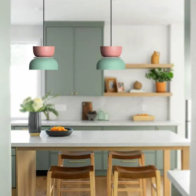 Alt view image 5 of 7 - Plug-in Pendant Light Macaron Color Hanging Lamp with 14.7ft Adjustable Cord Bowl Pink Blue Lamp Shade Modern Minimalist Ceiling Pendant Lighting Fixture Kitchen Bedroom Dining Room