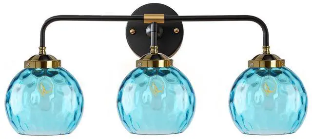 Main image of 3-Light Vanity Light Over Mirror, Bathroom Light Fixture Blue Modern Sconces Wall Decor Globe Glass Shade, Bathroom Vanity Lamp Lighting Fixtures for Farmhouse Hallway Living Room