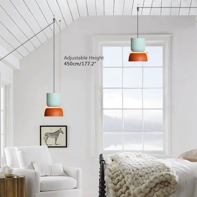 Alt view image 5 of 7 - Macaron Ceiling Light with 14.7ft Plug-in Cord Plug in Pendant Light | Nordic Modern Hanging Light Fixture with cord On/Off Switch Colorful Barn Blue Orange Shade for Kitchen Island Dining room