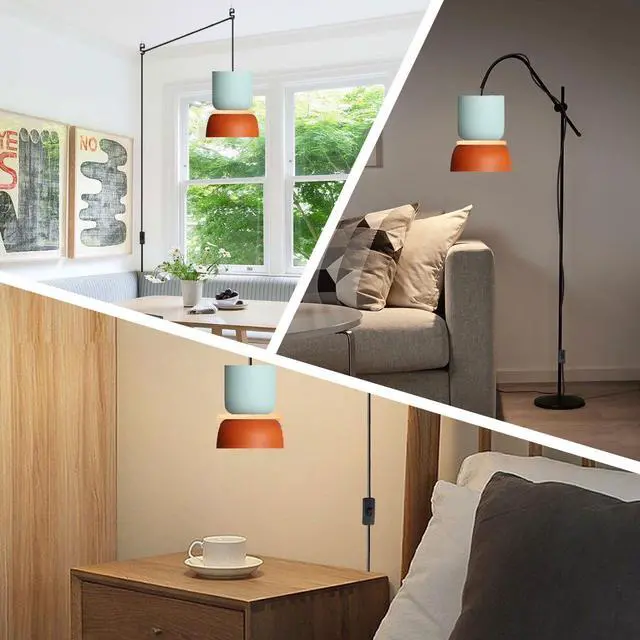 Alt view image 6 of 7 - Macaron Ceiling Light with 14.7ft Plug-in Cord Plug in Pendant Light | Nordic Modern Hanging Light Fixture with cord On/Off Switch Colorful Barn Blue Orange Shade for Kitchen Island Dining room