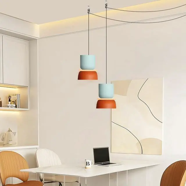 Alt view image 4 of 7 - Macaron Ceiling Light with 14.7ft Plug-in Cord Plug in Pendant Light | Nordic Modern Hanging Light Fixture with cord On/Off Switch Colorful Barn Blue Orange Shade for Kitchen Island Dining room