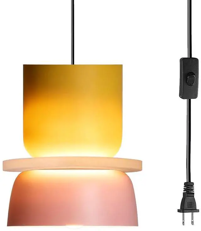Main image of Plug in Kitchen Island Pendant Light Fixture Nordic Pendant Lamp with Plug-in Cord On/Off Switch Mid Century Modern Light Fixture Yellow/Pink Barn Shade Colorful Hanging Light Corded