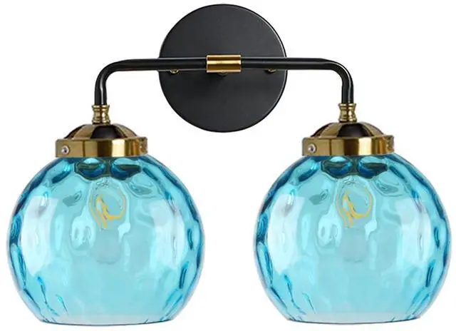 Main image of 2-Lights Vanity Light Over Mirror, Blue Bathroom Light Fixture Farmhouse Vanity Lamp Modern Sconces Wall Decor Globe Glass Shade Bathroom Lighting Fixtures for Hallway Living Room (2-Lights)