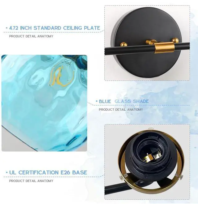 Alt view image 2 of 7 - 2-Lights Vanity Light Over Mirror, Blue Bathroom Light Fixture Farmhouse Vanity Lamp Modern Sconces Wall Decor Globe Glass Shade Bathroom Lighting Fixtures for Hallway Living Room (2-Lights)