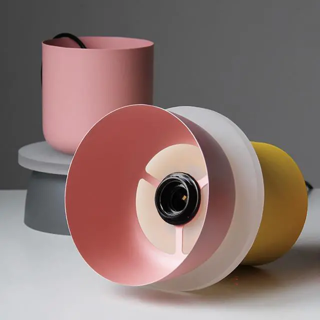 Alt view image 6 of 7 - Plug in Kitchen Island Pendant Light Fixture Nordic Pendant Lamp with Plug-in Cord On/Off Switch Mid Century Modern Light Fixture Yellow/Pink Barn Shade Colorful Hanging Light Corded