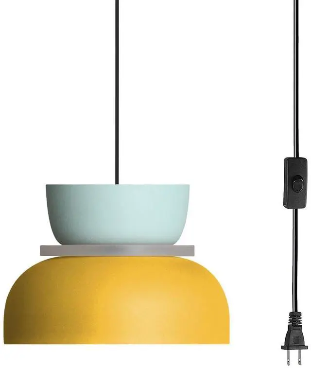 Main image of Nordic Pendant Lamp Plug in Pendant Light Fixtures Macaron Blue Yellow Aluminum Shade with 14.7 ft Plug-in Cord On/Off Switch Industrial Modern Hanging Lamp Plug in for Kitchen