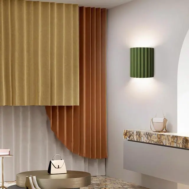 Alt view image 4 of 7 - Small Green Wall Light Fixture Macaron Wall Sconce Indoor Up and Down Wall Sconce Unique Resin Shade Antique Nordic Modern Wall Light for Living Room Hallway Bedside