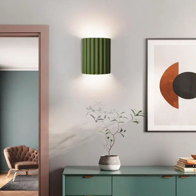 Alt view image 5 of 7 - Small Green Wall Light Fixture Macaron Wall Sconce Indoor Up and Down Wall Sconce Unique Resin Shade Antique Nordic Modern Wall Light for Living Room Hallway Bedside