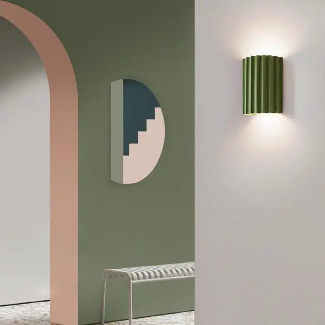 Alt view image 6 of 7 - Small Green Wall Light Fixture Macaron Wall Sconce Indoor Up and Down Wall Sconce Unique Resin Shade Antique Nordic Modern Wall Light for Living Room Hallway Bedside