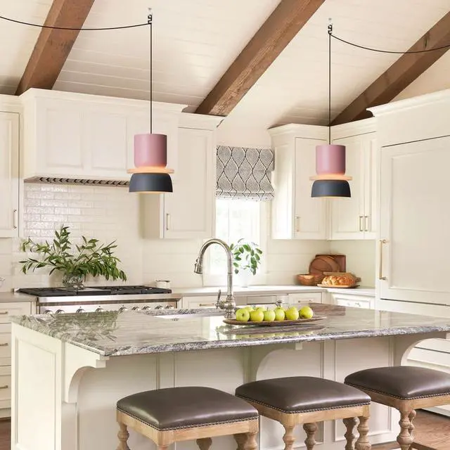 Alt view image 4 of 7 - Plug in Hanging Lamp Nordic Modern Ceiling Pendant Lights with Aluminum Finish Shade 14.7 ft Plug-in Cord Colorful Macaron Pendant Lights for Kitchen Island Dining Room Bedroom
