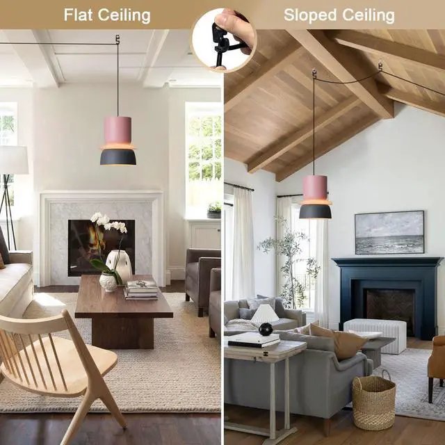 Alt view image 5 of 7 - Plug in Hanging Lamp Nordic Modern Ceiling Pendant Lights with Aluminum Finish Shade 14.7 ft Plug-in Cord Colorful Macaron Pendant Lights for Kitchen Island Dining Room Bedroom