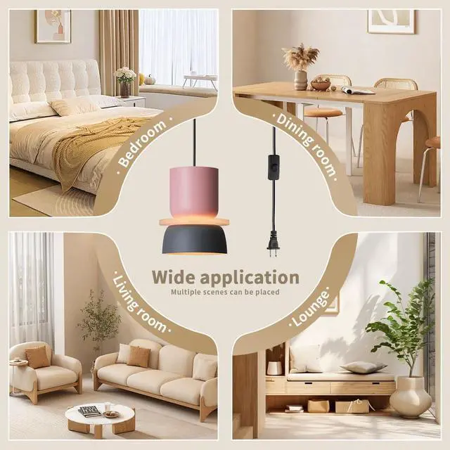 Alt view image 7 of 7 - Plug in Hanging Lamp Nordic Modern Ceiling Pendant Lights with Aluminum Finish Shade 14.7 ft Plug-in Cord Colorful Macaron Pendant Lights for Kitchen Island Dining Room Bedroom