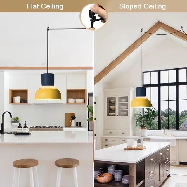 Alt view image 3 of 7 - Plug in Pendant Lamp Macaron Pendant Lights with 14.7 ft Plug-in Cord On/Off Switch Nordic Modern Ceiling Light Fixture Aluminum Barn Shade Colorful Chandelier for Dining Room