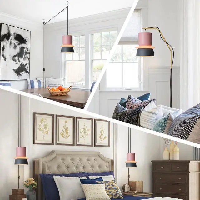 Alt view image 3 of 7 - Plug in Hanging Lamp Nordic Modern Ceiling Pendant Lights with Aluminum Finish Shade 14.7 ft Plug-in Cord Colorful Macaron Pendant Lights for Kitchen Island Dining Room Bedroom