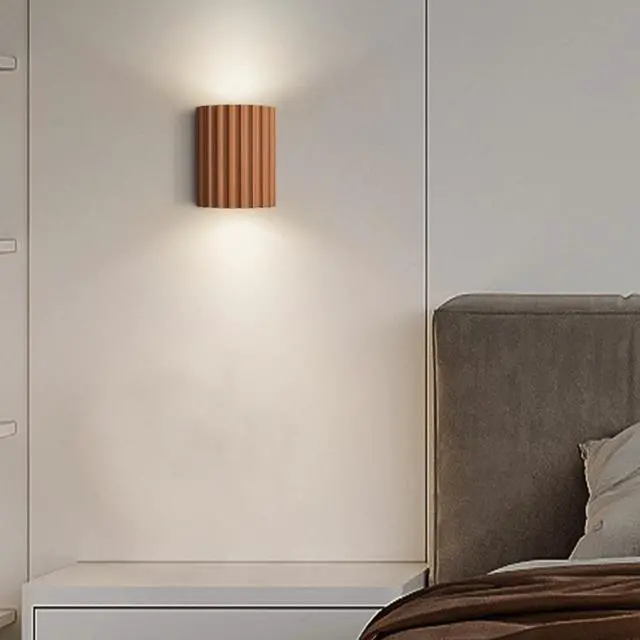 Alt view image 3 of 7 - Macaron Wall Sconce Small Wall Light Fixture Indoor Up and Down Wall Sconce Unique Orange Resin Shade Nordic Modern Wall Light for Dining Living Room Hallway Bedside Bedroom