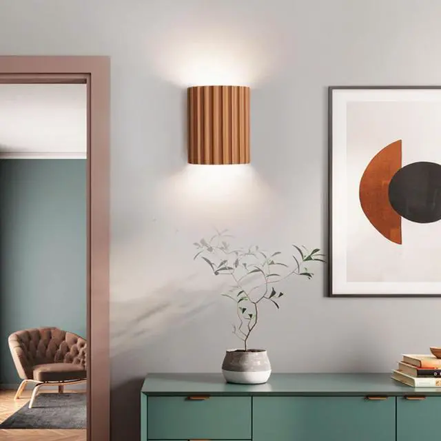 Alt view image 6 of 7 - Macaron Wall Sconce Small Wall Light Fixture Indoor Up and Down Wall Sconce Unique Orange Resin Shade Nordic Modern Wall Light for Dining Living Room Hallway Bedside Bedroom