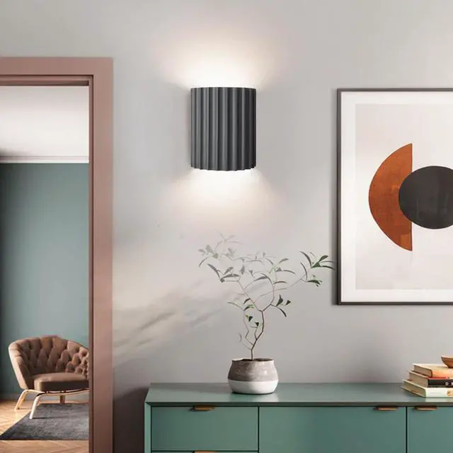 Alt view image 4 of 7 - Black Wall Light Fixture Nordic Macaron Wall Sconce Indoor Up and Down Wall Sconce Unique Resin Shade Antique Modern Wall Light for Living Room Hallway Bedside