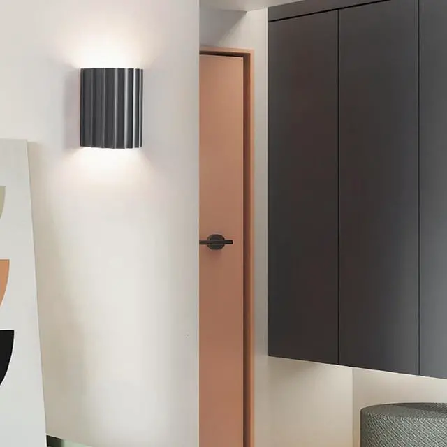 Alt view image 5 of 7 - Black Wall Light Fixture Nordic Macaron Wall Sconce Indoor Up and Down Wall Sconce Unique Resin Shade Antique Modern Wall Light for Living Room Hallway Bedside