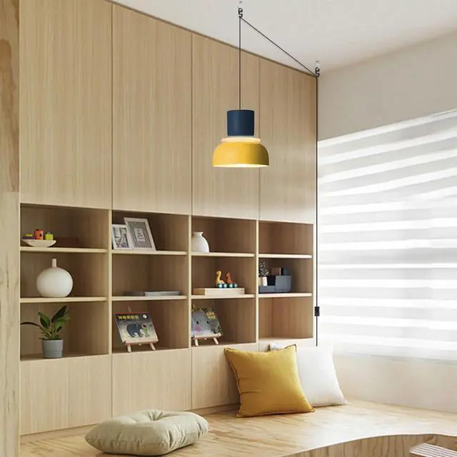 Alt view image 4 of 7 - Plug in Pendant Lamp Macaron Pendant Lights with 14.7 ft Plug-in Cord On/Off Switch Nordic Modern Ceiling Light Fixture Aluminum Barn Shade Colorful Chandelier for Dining Room